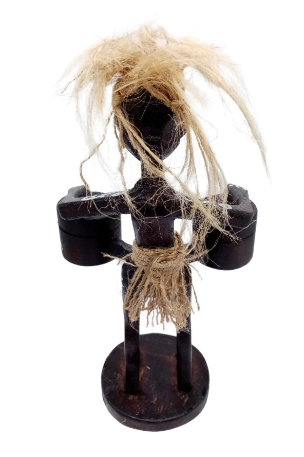 Ahşap Primitif Aborjin İkili Tamtam Davulcu El Yapımı - Resim 9