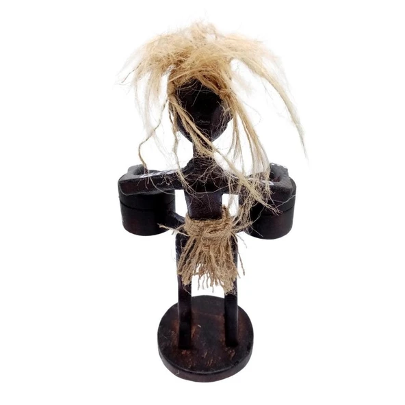 Ahşap Primitif Aborjin İkili Tamtam Davulcu El Yapımı - Resim 4