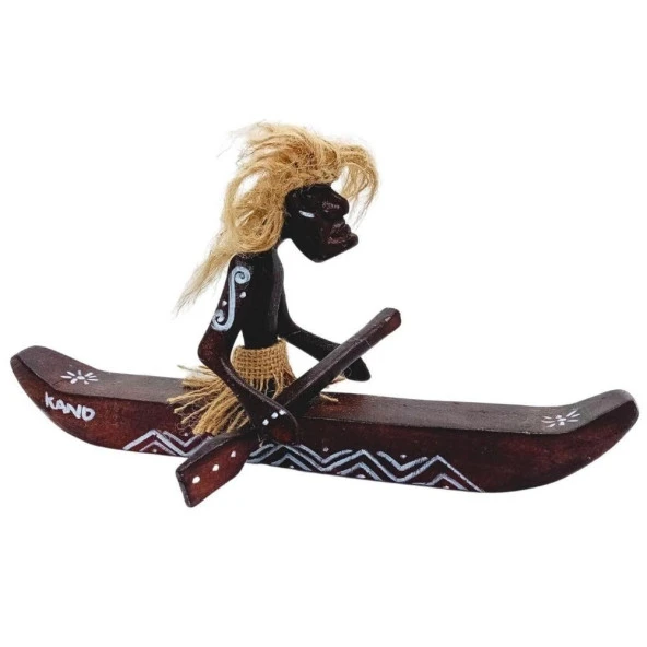 Ahşap Primitif Aborjin Tekli Kano El Yapımı - Resim 3