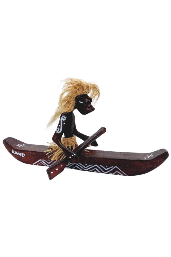 Ahşap Primitif Aborjin Tekli Kano El Yapımı - Resim 8