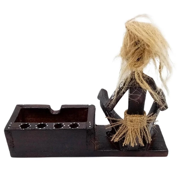 Ahşap Primitif Aborjin Kalemlik Kartlık El Yapımı - Resim 4