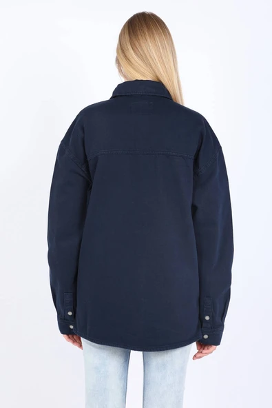 Kadın Oversize Jean Gömlek Lacivert - 8