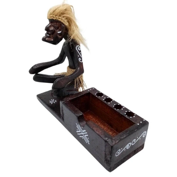 Ahşap Primitif Aborjin Kalemlik Kartlık El Yapımı - Resim 2