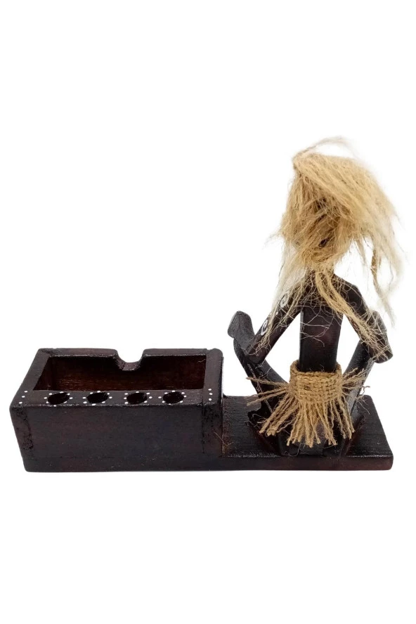 Ahşap Primitif Aborjin Kalemlik Kartlık El Yapımı - Resim 9