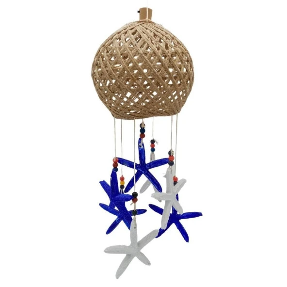 Rüzgar Çanı Jüt ip Hasır Top Kafesli Led Işıklı Lamba Marin Deniz Yıldızı ürün görseli