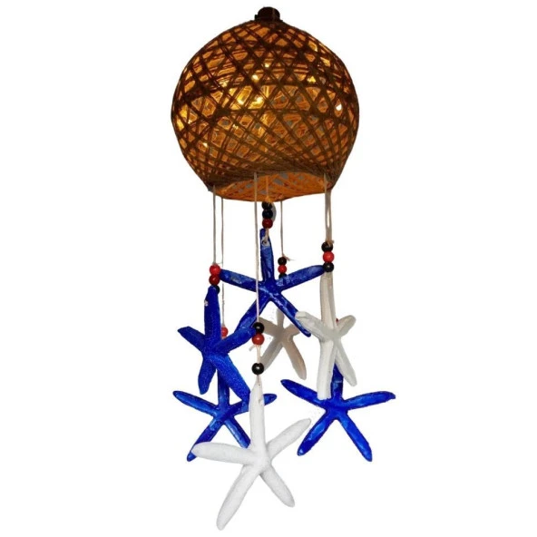 Rüzgar Çanı Jüt ip Hasır Top Kafesli Led Işıklı Lamba Marin Deniz Yıldızı - Resim 2