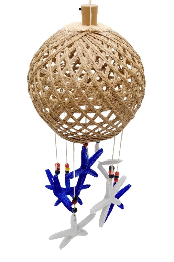 Rüzgar Çanı Jüt ip Hasır Top Kafesli Led Işıklı Lamba Marin Deniz Yıldızı - Resim 11
