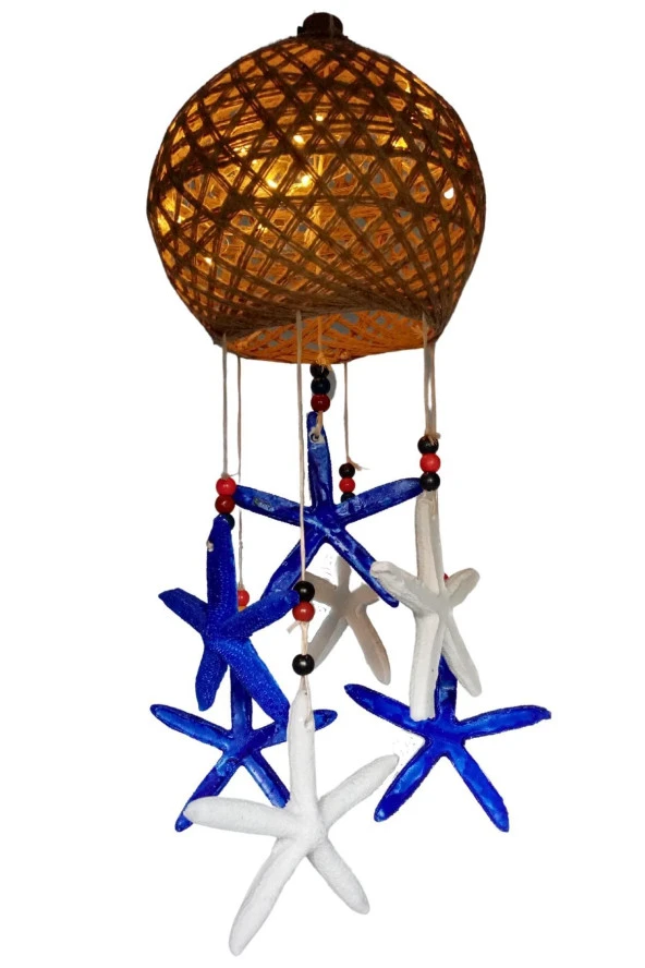 Rüzgar Çanı Jüt ip Hasır Top Kafesli Led Işıklı Lamba Marin Deniz Yıldızı - Resim 12