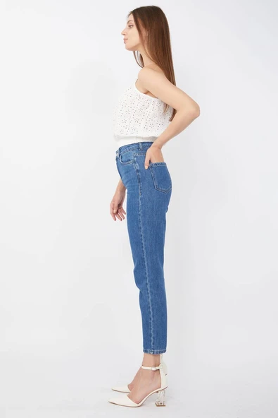 Kadın Mom Jean Pantolon Mavi - 4