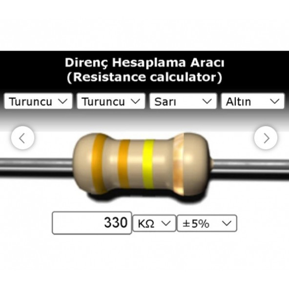 OEM 330 Kr (Kiloohm) Direnç 1/4  Watt (5 Adet) ürün görseli