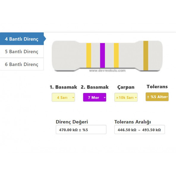 OEM 470 Kr (Kiloohm) Direnç 1/4 Watt (5 Adet) ürün görseli