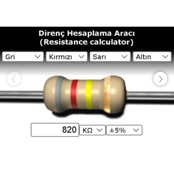 OEM 820 Kr (Kiloohm) Direnç 1 Watt (5 Adet)