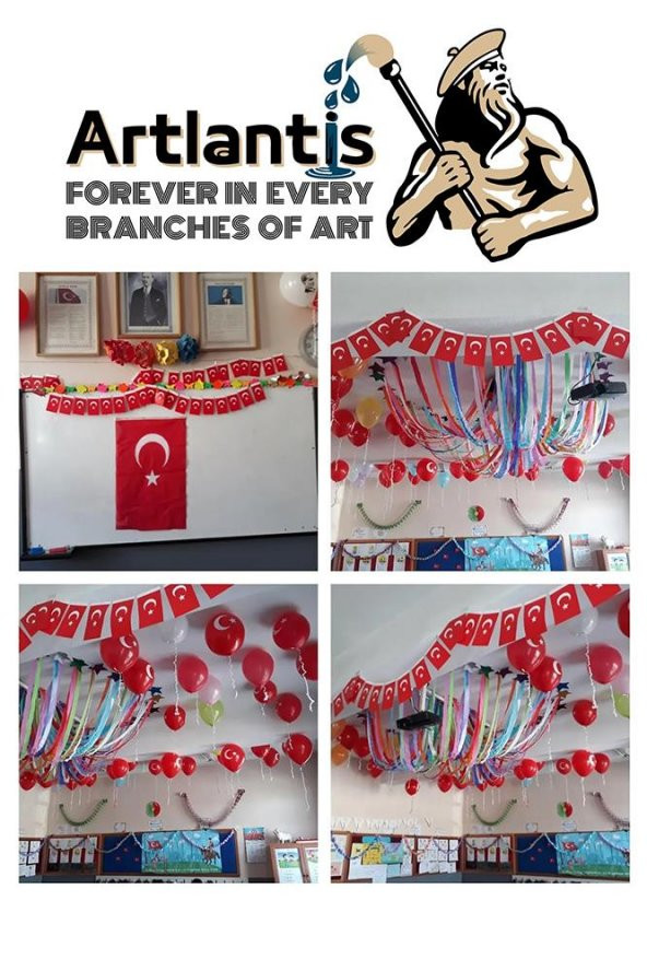 İpli Ata Bayrak Büyük Boy 40lı 11x19cm 3 Paket Ata Bayrak Kağıt İpli Sıralı Ayyıldız Bayrak Sınıf Süsü Okul Bayram - 5