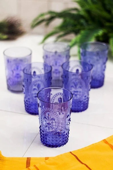 Akrilik Mavi 6lı Kısa Bardak & Su Meşrubat Kahve Yanı Bardağı 400 ml ( Cam Değildir )