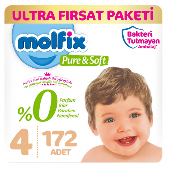 Molfix Pure&Soft 4 Numara Maxi 172'li Bebek Bezi
