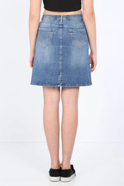 Kadın Slim Fit Jean Etek Açık Mavi - 5