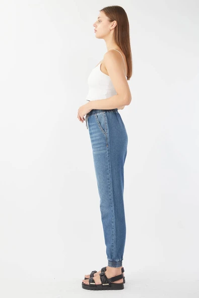 Kadın Lastikli Jogger Pantolon Koyu Mavi - Resim 4