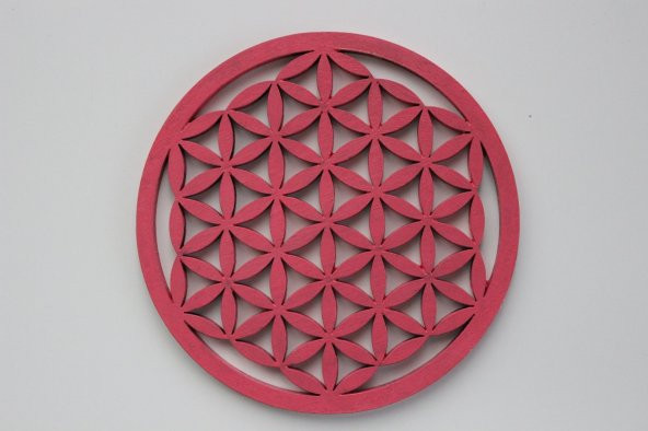 Yaşam Çiçeği Ahşap Bardak Altlığı & Küçük Grid Pembe Renkli (10 cm) - Resim 2