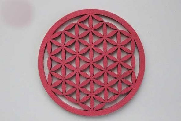 Yaşam Çiçeği Ahşap Bardak Altlığı & Küçük Grid Pembe Renkli (10 cm) - Resim 3