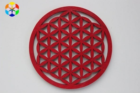 Yaşam Çiçeği Ahşap Bardak Altlığı & Küçük Grid Kırmızı Renkli (10cm) ürün görseli