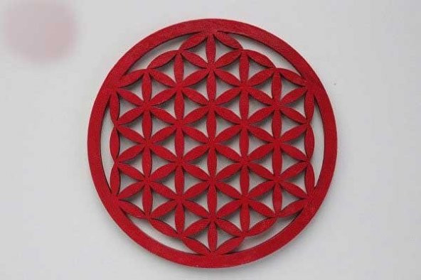 Yaşam Çiçeği Ahşap Bardak Altlığı & Küçük Grid Kırmızı Renkli (10cm) - Resim 3