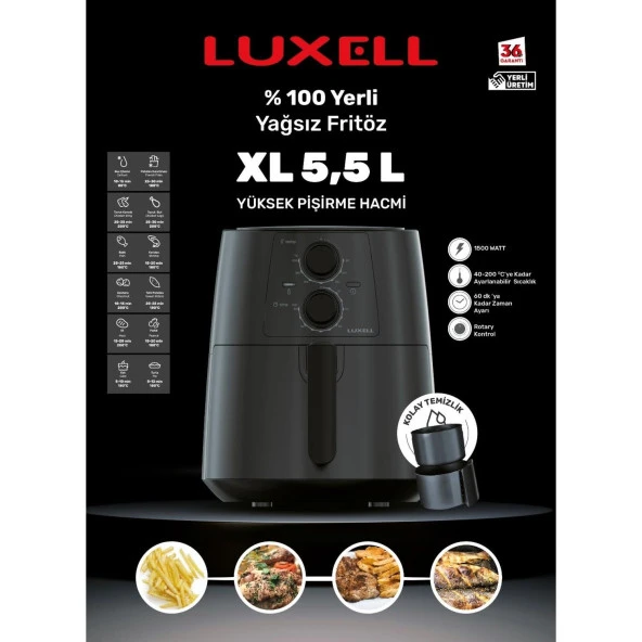 Luxell Fastfryer XL 5.5 Litre Yağsız Fritöz Airfryer