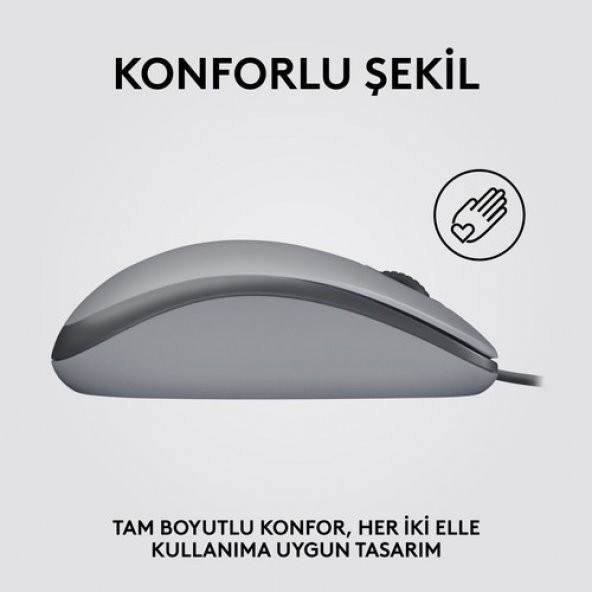 Logitech M110 Sessiz Tam Boyutlu Kablolu Usb-A Bağlantılı Optik Mouse - Gri - 3