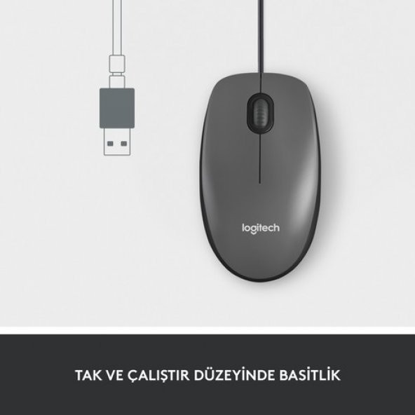 Logitech M100 Kablolu 1.000 Dpi USB Optik Mouse - Siyah - 3