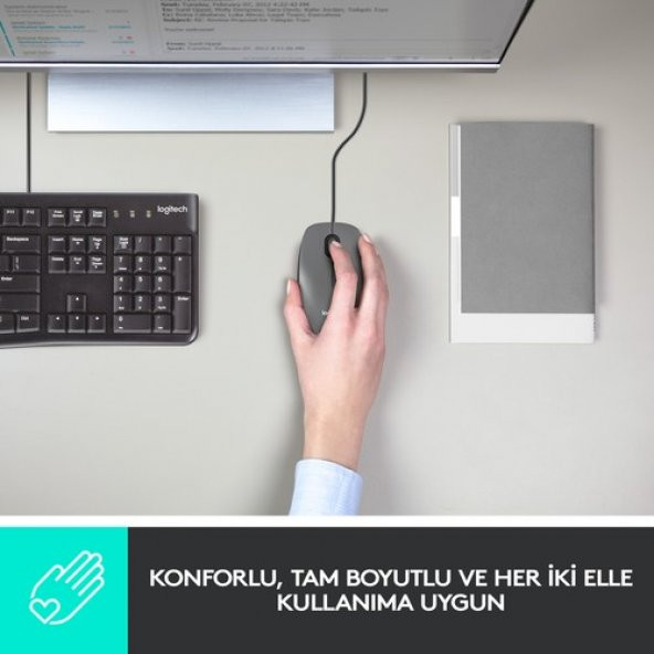 Logitech M100 Kablolu 1.000 Dpi USB Optik Mouse - Siyah - 5
