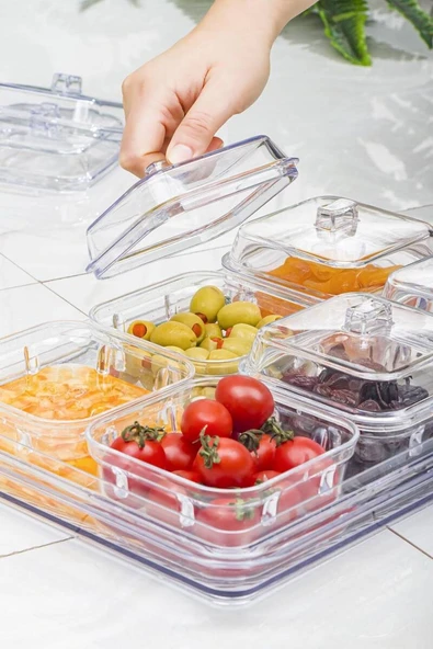 Akrilik Şeffaf 6’lı Kapaklı Kahvaltılık Kahvaltı Seti & Saklama Kabı (Cam Değildir) - 4