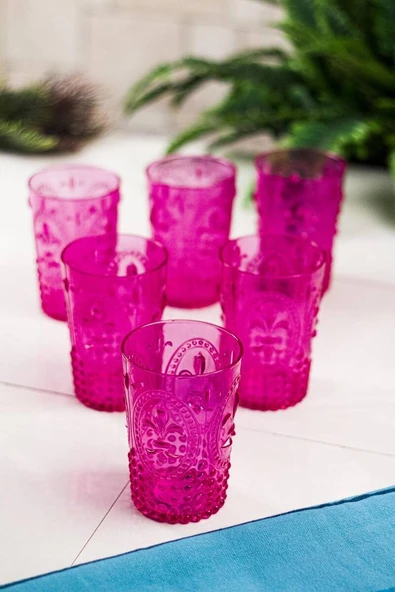 Akrilik Pembe 6lı Kısa Bardak & Su Meşrubat Kahve Yanı Bardağı 400 ml ( Cam Değildir )