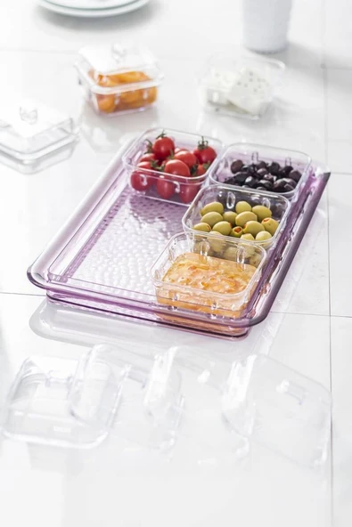 Akrilik Mürdüm 6’lı Kapaklı Kahvaltılık Kahvaltı Seti & Saklama Kabı (Cam Değildir) - 2