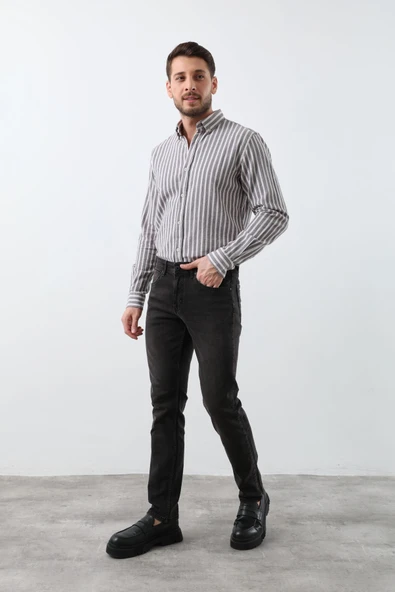 Erkek Siyah Düz Kesim Jean Pantolon - 3