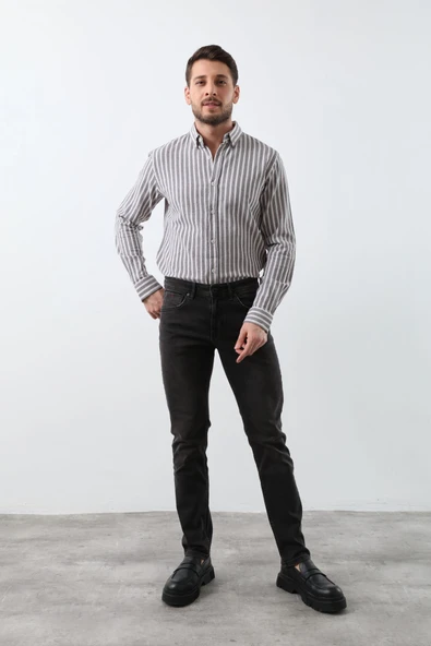 Erkek Siyah Düz Kesim Jean Pantolon - 5