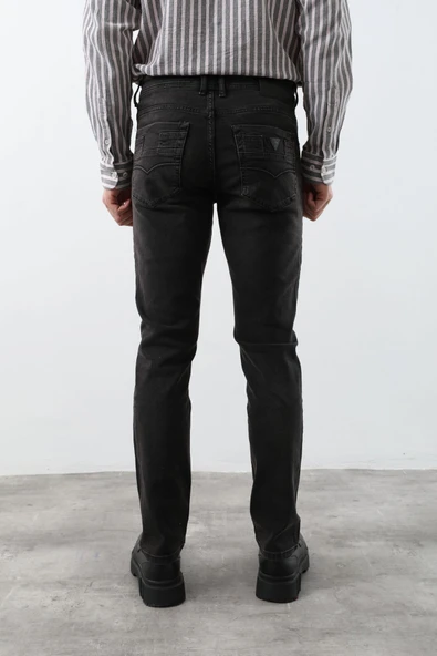 Erkek Siyah Düz Kesim Jean Pantolon - 9