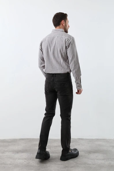 Erkek Siyah Düz Kesim Jean Pantolon - 7