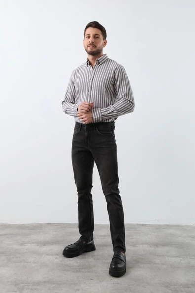Erkek Siyah Düz Kesim Jean Pantolon - 2