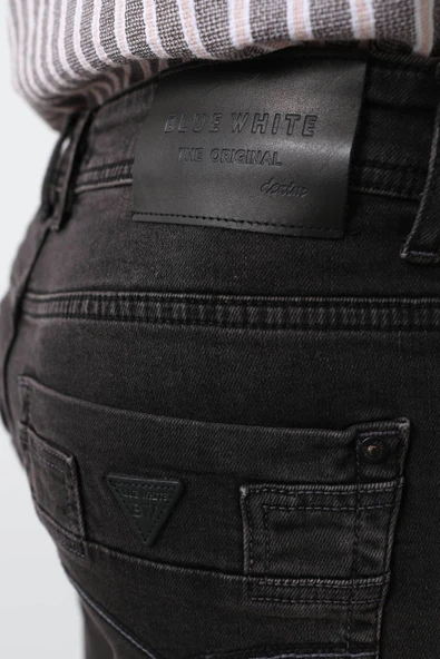 Erkek Siyah Düz Kesim Jean Pantolon - 9