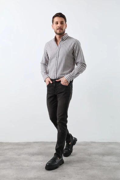 Erkek Siyah Düz Kesim Jean Pantolon - 4