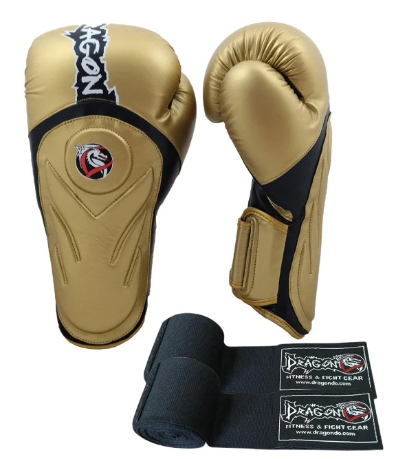 DragonDo Gold Tepito Boks Eldiveni 10 Oz ve 3.5 Metre Boks Bandajı Set Boks Seti - 1