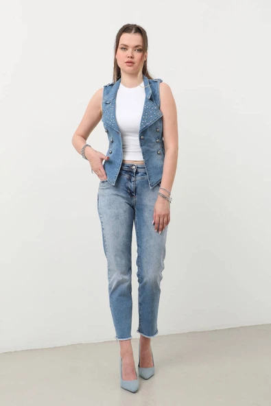 Kadın Taşlı Slim Fit Yelek - Resim 4