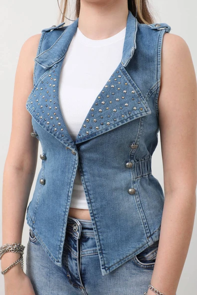 Kadın Taşlı Slim Fit Yelek - Resim 9