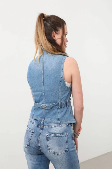 Kadın Taşlı Slim Fit Yelek - Resim 10