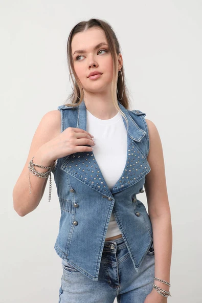 Kadın Taşlı Slim Fit Yelek - Resim 2