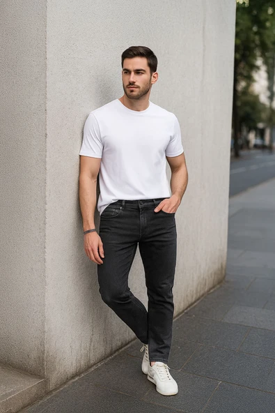 Erkek Siyah Straight Fit Jean Pantolon ürün görseli 1