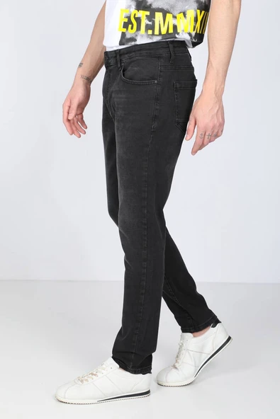 Erkek Siyah Straight Fit Jean Pantolon - Resim 3