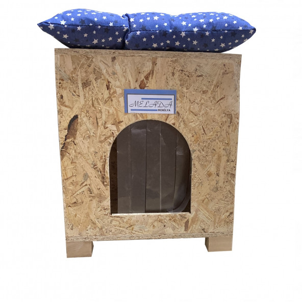 Melada Kedi Evi Dış Ortam Uygun Ahşap Kedi Evi OSB Minderli 40x37x34 cm - 3