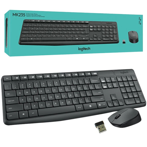 Logitech MK235 Kablosuz Klavye Mouse Seti Kablosuz Tek Usb