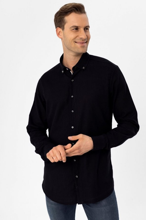 Köşeli Manşet Slimfit Düz Gömlek - Resim 2