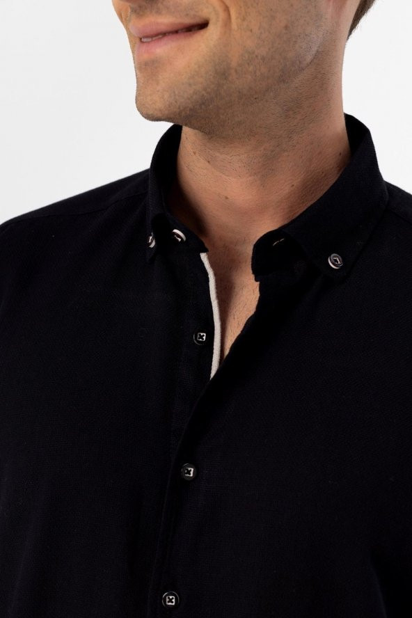 Köşeli Manşet Slimfit Düz Gömlek - Resim 3